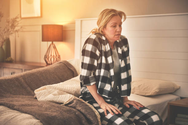Woman confused in pajamas